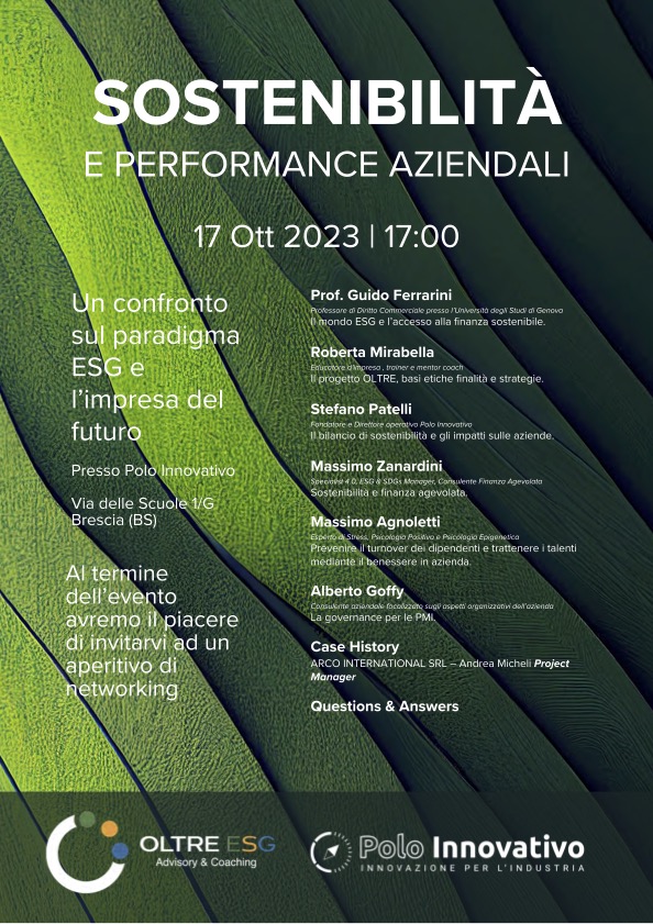 Locandina Evento Oltre ESG SOSTENIBILITÀ E PERFORMANCE AZIENDALI - Polo Innovativo