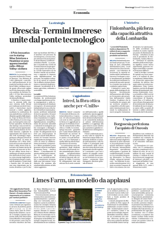 Bresciaoggi - Brescia-Termini Imerese unite dal ponte tecnologico - Polo Innovativo