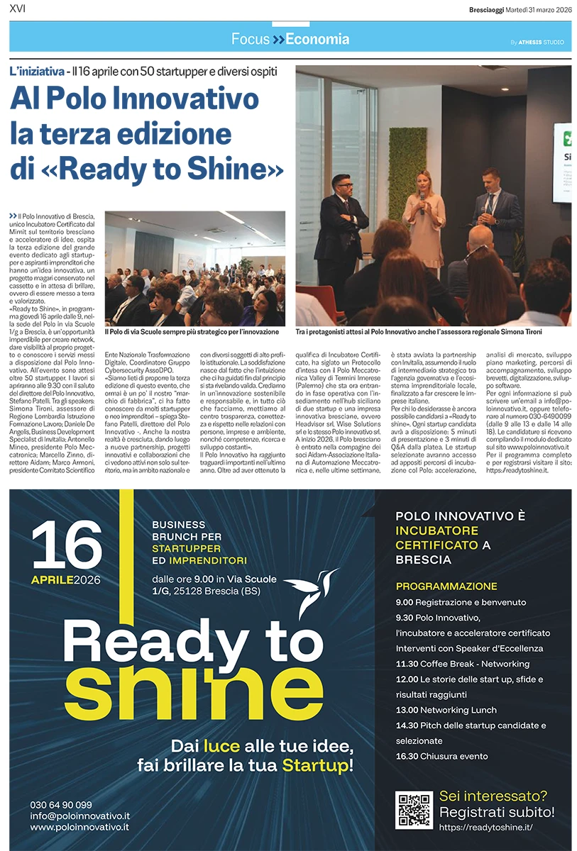 Al Polo Innovativo la terza edizione di Ready to Shine - Polo Innovativo