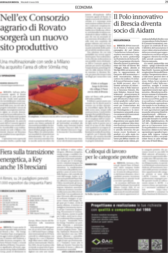  Giornale di Brescia - Il Polo Innovativo di Brescia diventa socio di AIDAM - Polo Innovativo