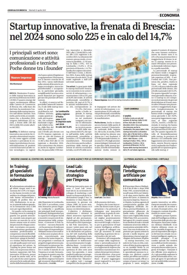 Giornale di Brescia: start up innovative, la frenata di Brescia