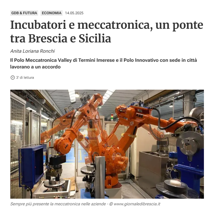 Incubatori e Meccatronica un ponte tra Brescia e Sicilia - Articolo Giornale di Brescia
