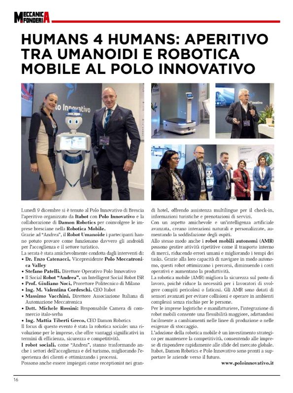 Meccanica e Fonderia: Humans 4 humans aperitivo tra umanoidi e robotica mobile
