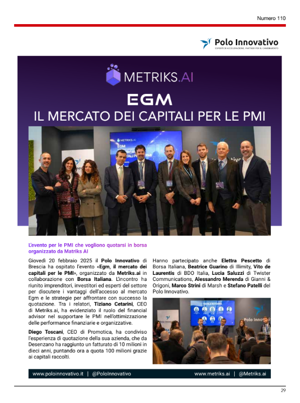 Meccanica e Fonderia: metriks ai EGM il mercato dei capitali per le PMI