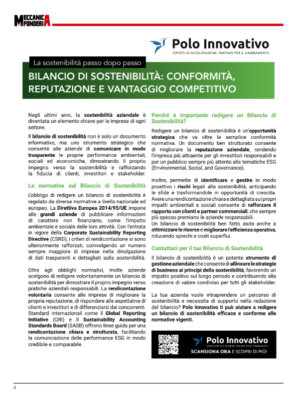 Meccanica e Fonderia: Bilancio di Sostenibilità, conformità, reputazione e vantaggio competitivo