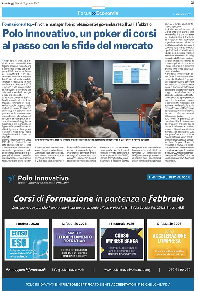 Bresciaoggi - Polo Innovativo, un poker di corsi al passo con le sfide del mercato